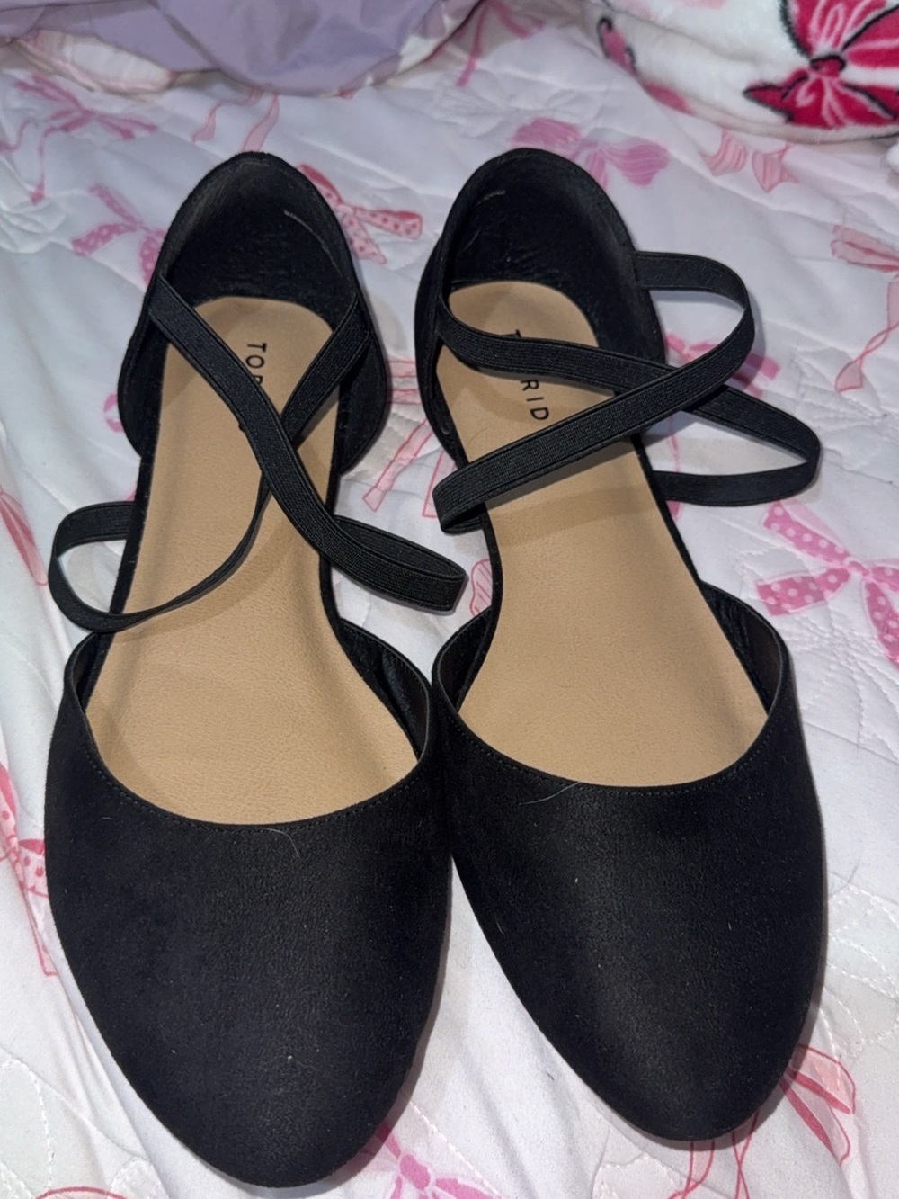 torrid Black Pointed-Toe Flats with Crisscross Ankle Straps